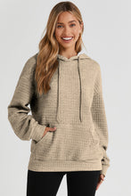 Load image into Gallery viewer, Khaki Quilted Kangaroo Pocket Drawstring Hoodie
