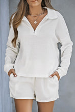 Load image into Gallery viewer, White Ribbed Zipper Sweatshirt and High Waist Shorts Set
