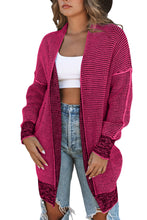 Load image into Gallery viewer, Rose Plaid Knitted Long Open Front Cardigan
