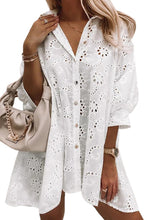 Load image into Gallery viewer, Eyelet Floral Pattern Shirt Babydoll Dress
