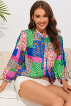 Load image into Gallery viewer, Multicolor Floral Patchwork Print Buttoned Puff Sleeve Shirt
