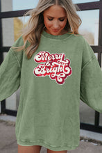 Load image into Gallery viewer, Grass Green Merry &amp; Bright Sequin Ribbed Crew Neck Sweatshirt

