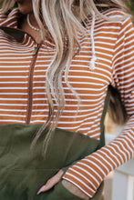 Load image into Gallery viewer, Orange Striped Color Block Patchwork Thumbhole Sleeve Hoodie
