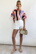 Load image into Gallery viewer, Multicolor Color Block Striped Puff Sleeve Buttoned Shirt
