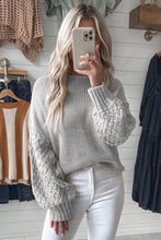 Load image into Gallery viewer, Light Grey Cable Knit Sleeve Drop Shoulder Sweater
