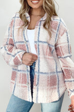 Load image into Gallery viewer, Multicolor Checker Print Turn Down Collar Sherpa Shacket
