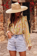 Load image into Gallery viewer, Yellow Paisley Print Ruffled Trim Boho Shirt
