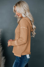 Load image into Gallery viewer, Khaki Seamed Drop Shoulder Waffle Knit Henley Hooded Top
