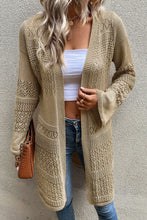 Load image into Gallery viewer, Khaki Pointelle Knit Open Front Cardigan
