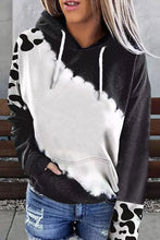 Load image into Gallery viewer, Black Cow Tie Dye Print Pocketed Drawstring Pullover Hoodie
