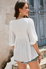 Load image into Gallery viewer, Lace V-Neck Bracelet Sleeve Ruffle Blouse
