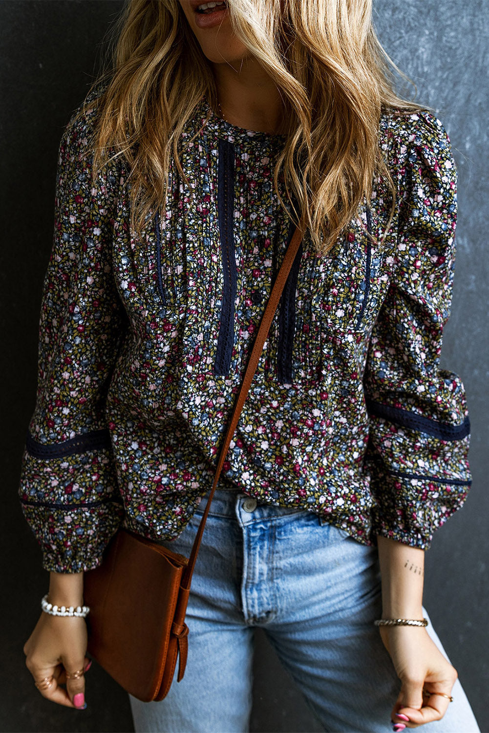 Multicolor Floral Print Puff Sleeve Blouse