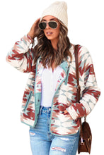 Load image into Gallery viewer, Red Western Aztec Buttoned Zipper Pockets Fleece Jacket
