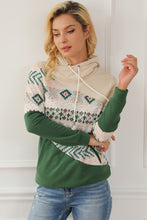 Load image into Gallery viewer, Blackish Green Geometric Color Block Patchwork Hoodie
