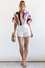 Load image into Gallery viewer, Multicolor Color Block Striped Puff Sleeve Buttoned Shirt
