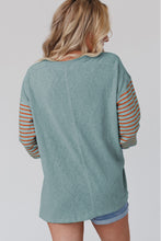 Load image into Gallery viewer, Green Colorblock Striped Bishop Sleeve Top
