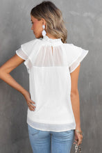 Load image into Gallery viewer, Sheer Ruffle Sleeve Splice Mock Neck Blouse
