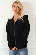 Load image into Gallery viewer, Black Sherpa Hooded Thumbhole Sleeve Zip Up Jacket
