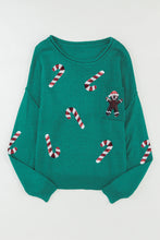 Load image into Gallery viewer, Green Sequined Candy Canes Gingerbread Man Sweater
