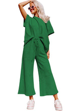 Load image into Gallery viewer, Dark Green Textured Loose Fit T Shirt and Drawstring Pants Set
