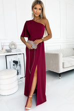 Load image into Gallery viewer, Rose One Shoulder Ruffle Sleeve Maxi Dress with Slit

