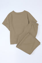 Load image into Gallery viewer, Apricot khaki Textured Loose Fit T Shirt and Drawstring Pants Set
