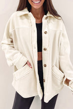 Load image into Gallery viewer, Beige Button-Up Stitching Pocket Raw Hem Shacket

