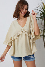 Load image into Gallery viewer, V Neck Draped Batwing Sleeve Ruffle Top

