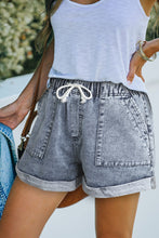 Load image into Gallery viewer, Pocketed Drawstring High Waist Denim Shorts
