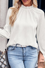 Load image into Gallery viewer, White Frilled Mock Neck Ripple Bubble Sleeve Blouse
