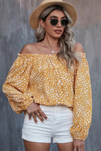 Load image into Gallery viewer, Yellow Floral Print Frill Trim Off-shoulder Lantern Sleeve Blouse
