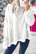 Load image into Gallery viewer, White Exposed Seam Drop Shoulder Raw Hem Oversized Sweatshirt
