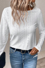 Load image into Gallery viewer, White Floral Lace Splicing Eyelet Long Sleeve Top
