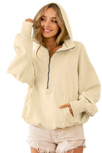 Load image into Gallery viewer, Beige Ribbed Trim Kangaroo Pocket Zipped Hoodie
