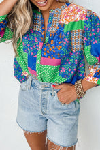 Load image into Gallery viewer, Multicolor Floral Patchwork Print Buttoned Puff Sleeve Shirt
