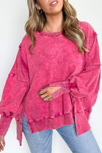 Load image into Gallery viewer, Acid Wash Relaxed Fit Seamed Pullover Sweatshirt with Slits
