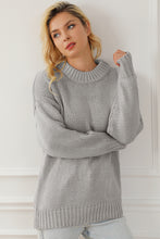 Load image into Gallery viewer, Light Grey Chunky Knit Turtle Neck Drop Shoulder Sweater
