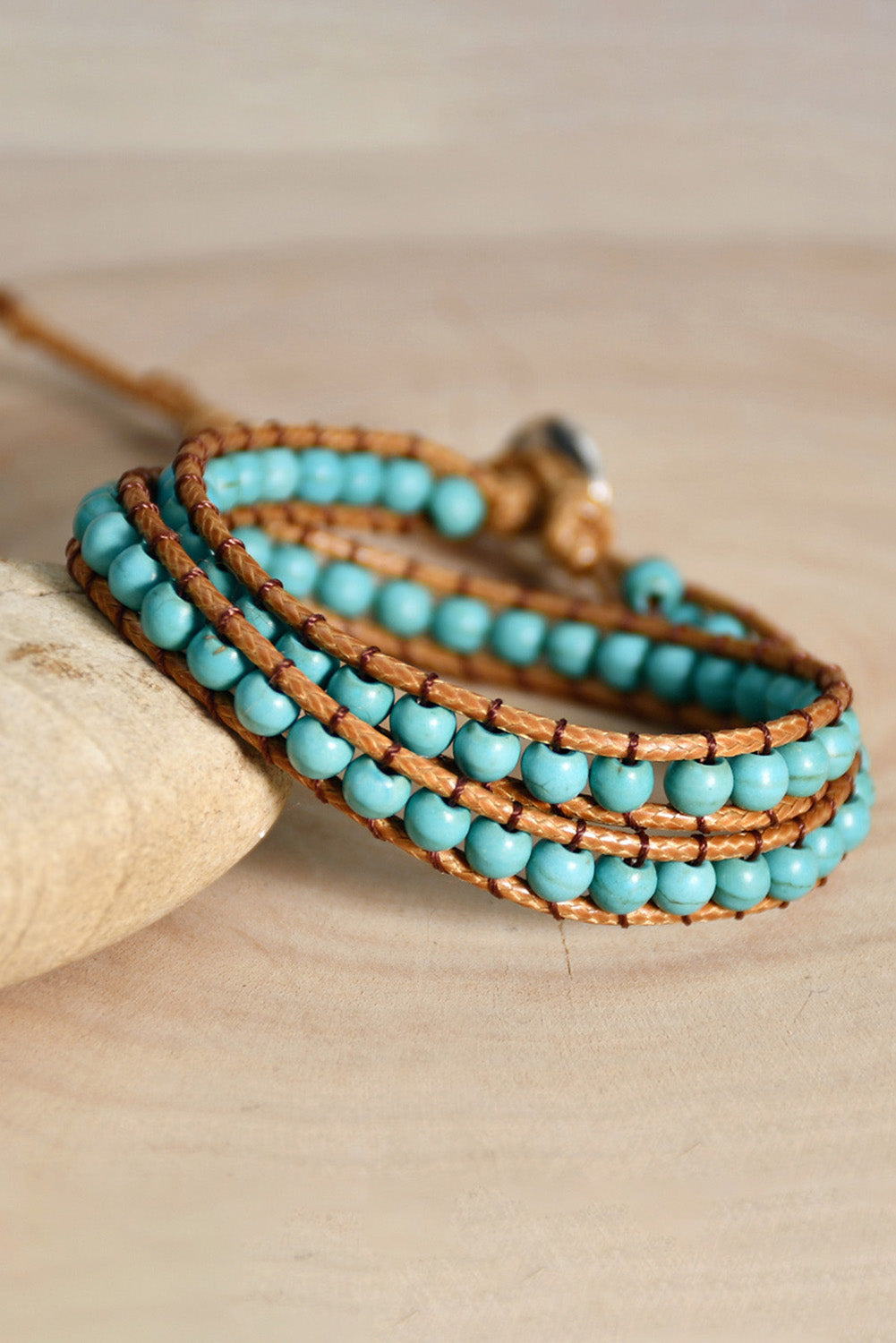 Double-Layer Hand-Woven Turquoise Beaded Bracelet