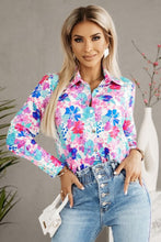 Load image into Gallery viewer, Flower Print Button-up Slim-fit Long Sleeve Shirt
