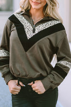 Load image into Gallery viewer, Green Leopard Contrast Splicing Quarter Zip Sweatshirt
