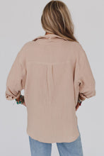 Load image into Gallery viewer, Khaki Crinkled Turn-down Collar Buttoned Shirt with Pocket
