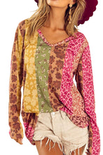 Load image into Gallery viewer, Multicolor Floral Leopard Mixed Print V Neck Long Sleeve Tee
