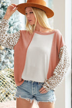 Load image into Gallery viewer, Apricot Colorblock Leopard Sleeve Patchwork Top
