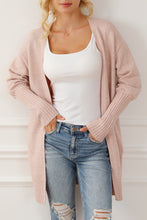 Load image into Gallery viewer, Smoke Gray Ribbed Trim Puff Sleeve Open Cardigan
