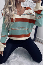 Load image into Gallery viewer, Striped Pattern Knit V Neck Sweater
