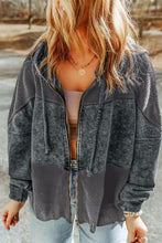 Load image into Gallery viewer, Gray Plus Size Waffle Knit Patchwork Washed Hooded Jacket
