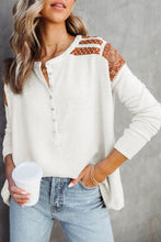 Load image into Gallery viewer, White Contrast Crochet Lace Henley Top
