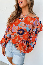 Load image into Gallery viewer, Red Floral Print Ruffle Puff Sleeve Blouse
