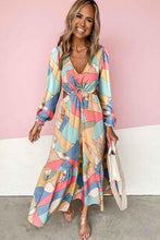 Load image into Gallery viewer, Multicolor Abstract Print O-ring Cut out Long Sleeve Maxi Dress
