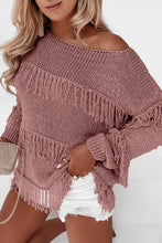 Load image into Gallery viewer, Pink Boho Tasseled Knitted Sweater
